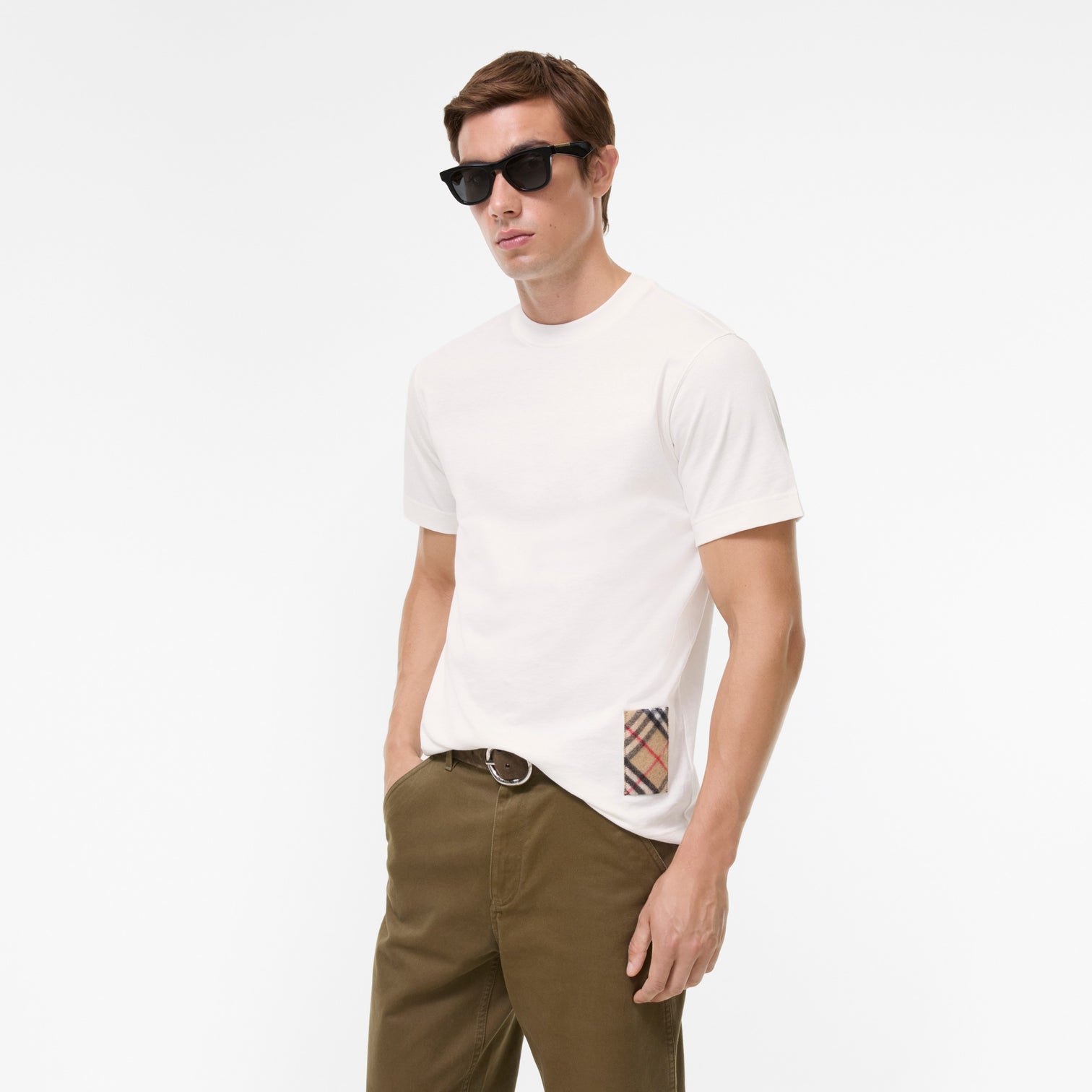 Premium Burberry Slim Fit Check Cashmere Patch Cotton T-shirt