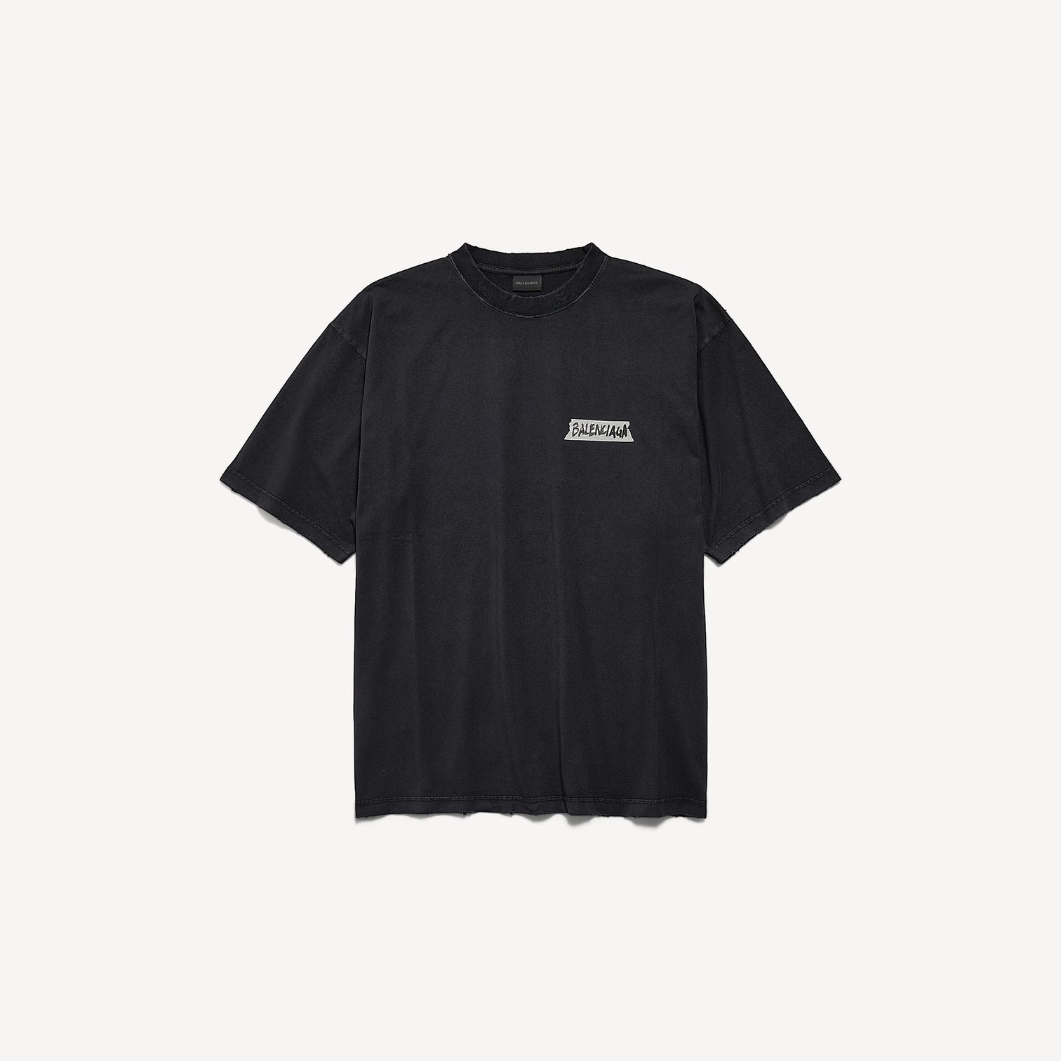 Premium Balenciaga Men's Masking Tape Medium Fit T-shirt in Faded Black