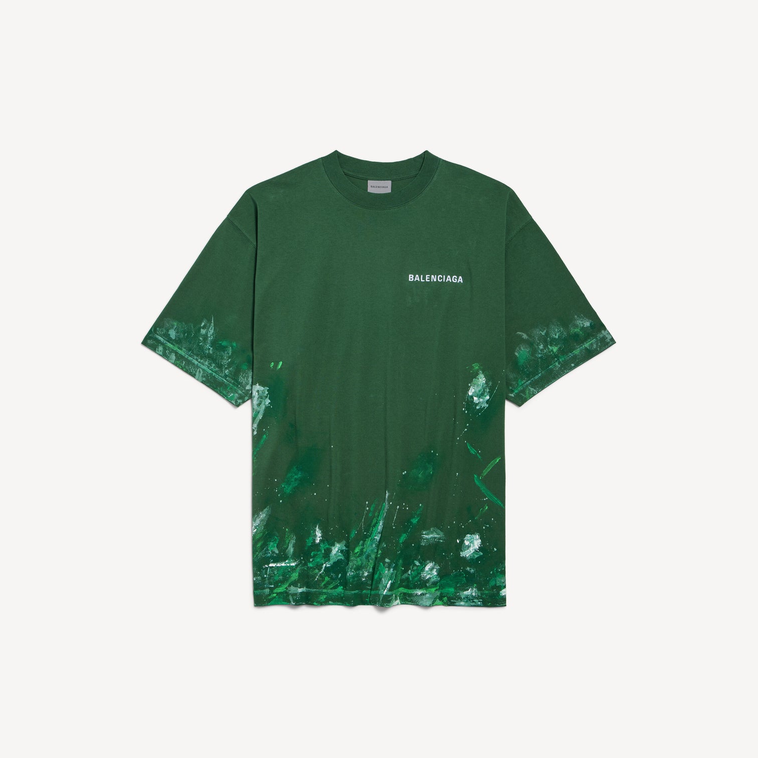 Premium Balenciaga Men's Paint Splatter Medium Fit T-shirt in Bottle Green