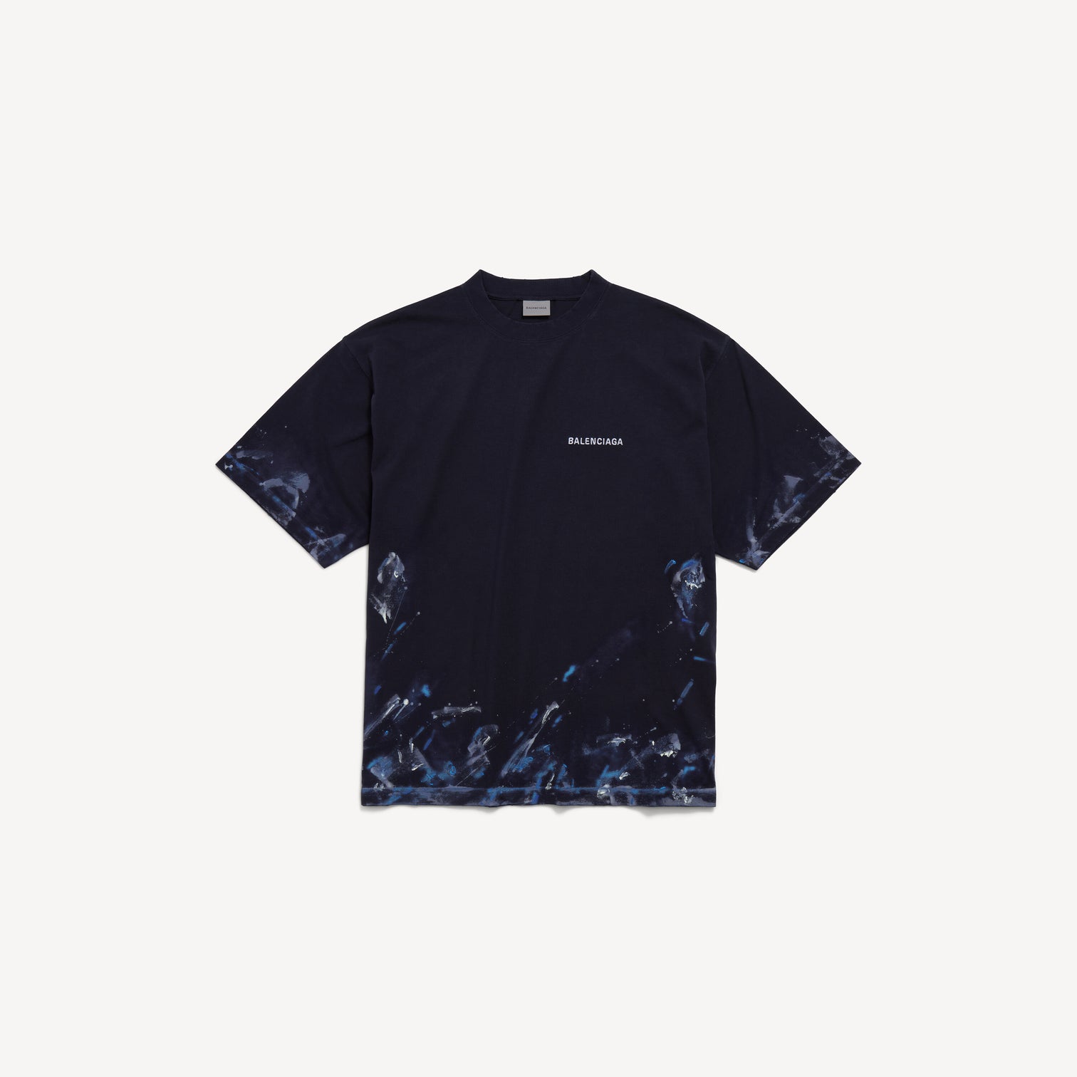 Premium Balenciaga Men's Paint Splatter Medium Fit T-shirt in Navy
