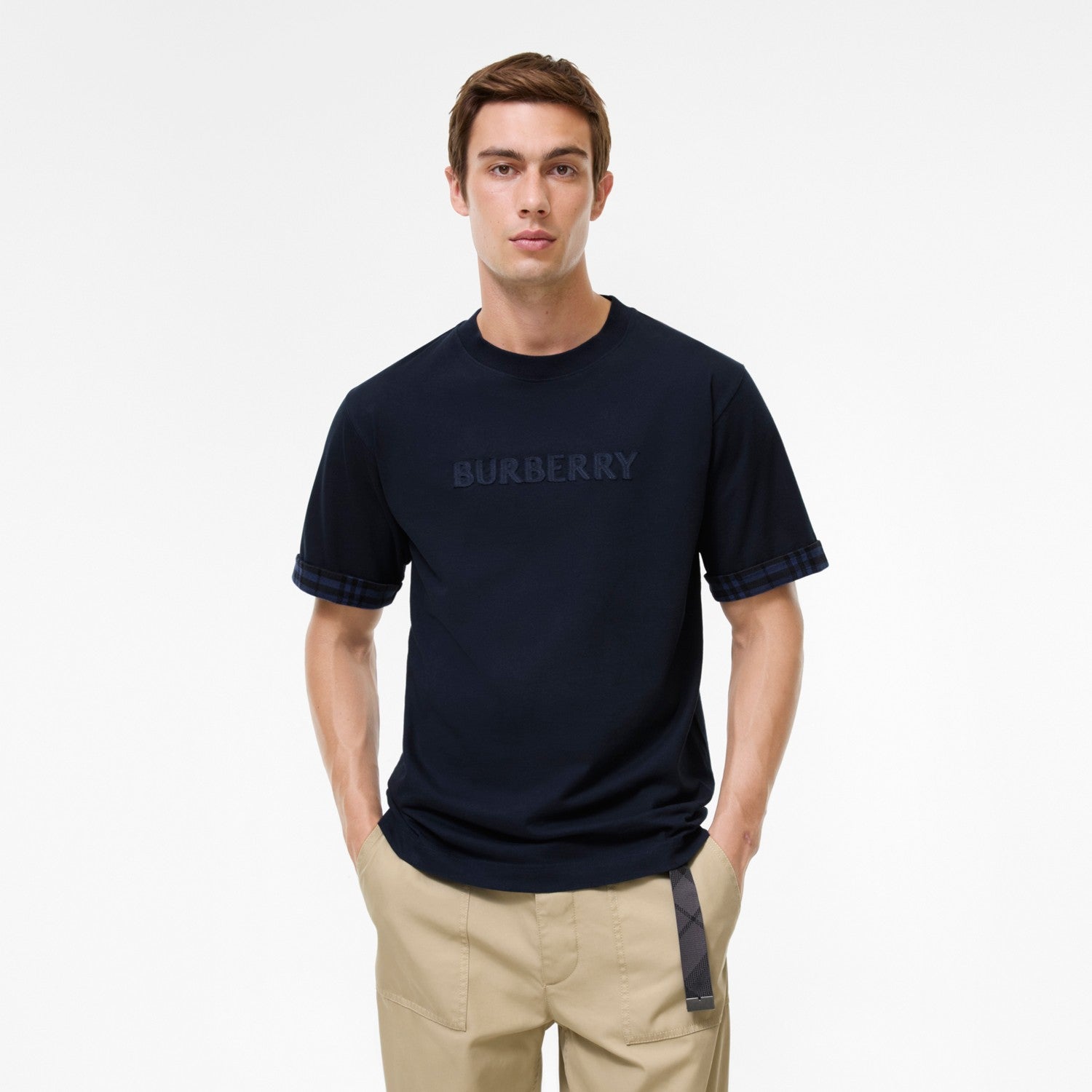 Premium Burberry Relaxed Fit Check Trim Cotton T-shirt