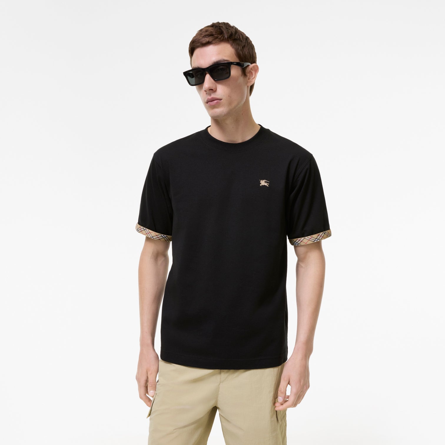 Premium Burberry Relaxed Fit Check Trim Cotton T-shirt