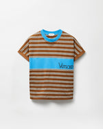 image, Premium Versace Embroidered-Logo Striped-Intarsia Cotton T-Shirt