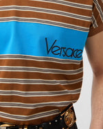 image, Premium Versace Embroidered-Logo Striped-Intarsia Cotton T-Shirt