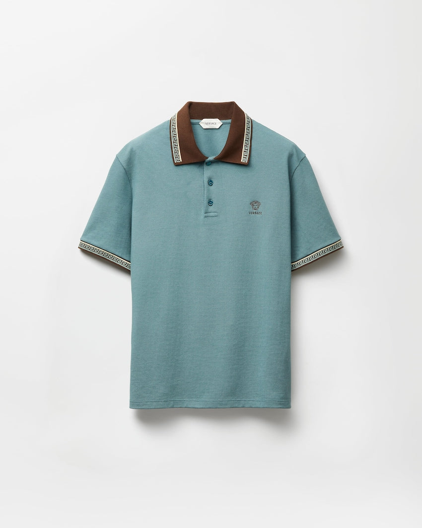 Premium Versace Embroidered-Logo Cotton Piqué Polo