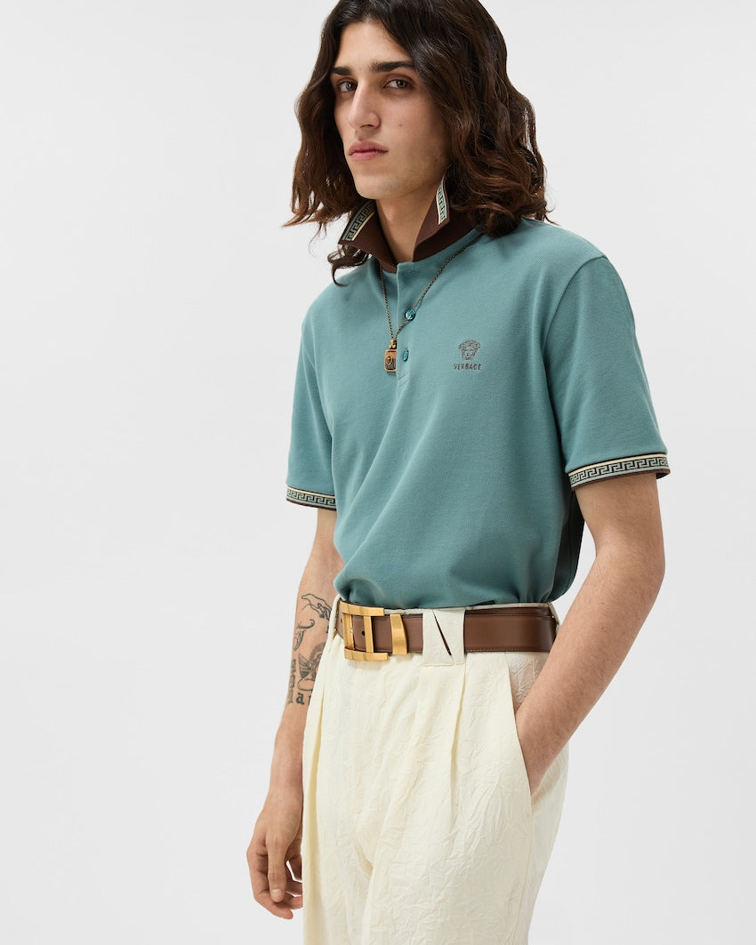 Premium Versace Embroidered-Logo Cotton Piqué Polo