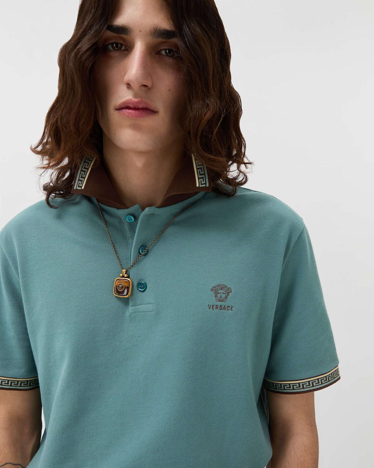 Premium Versace Embroidered-Logo Cotton Piqué Polo