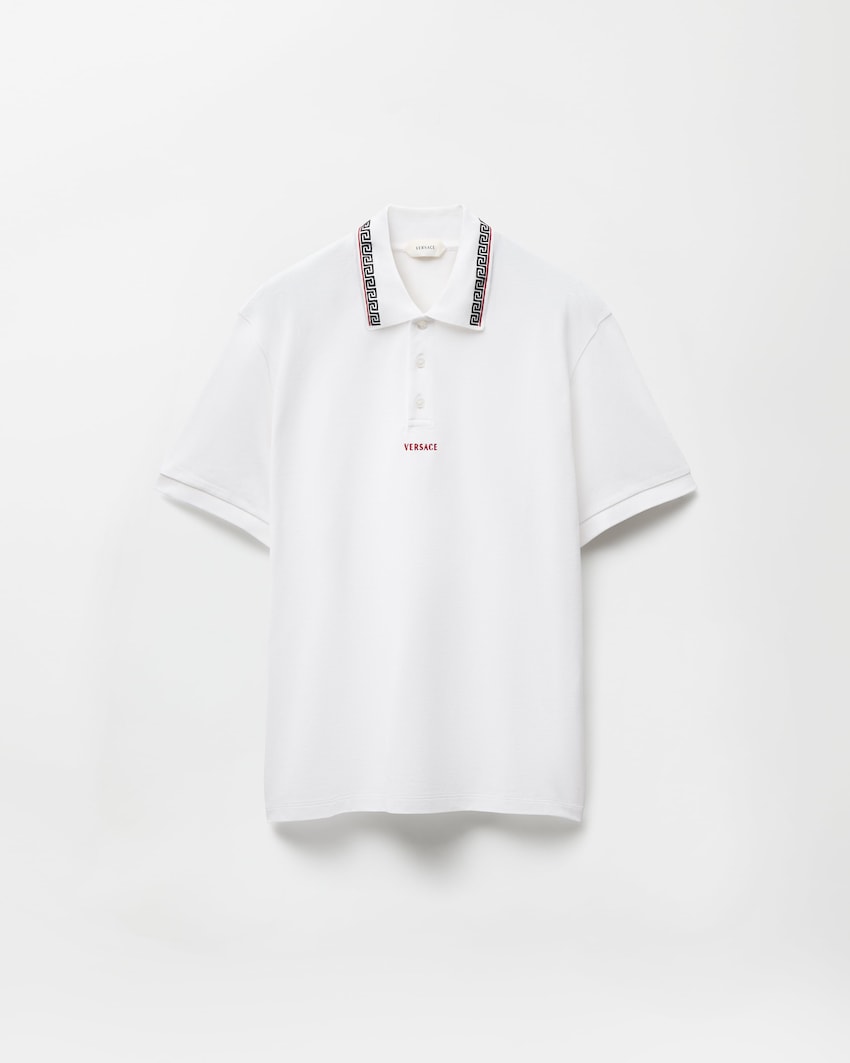 Premium Versace Embroidered-Logo Cotton Piqué Polo