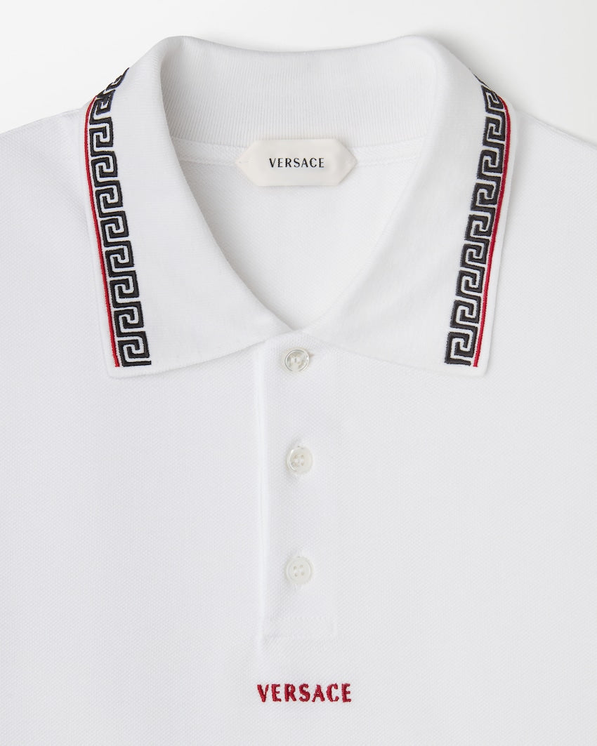 Premium Versace Embroidered-Logo Cotton Piqué Polo