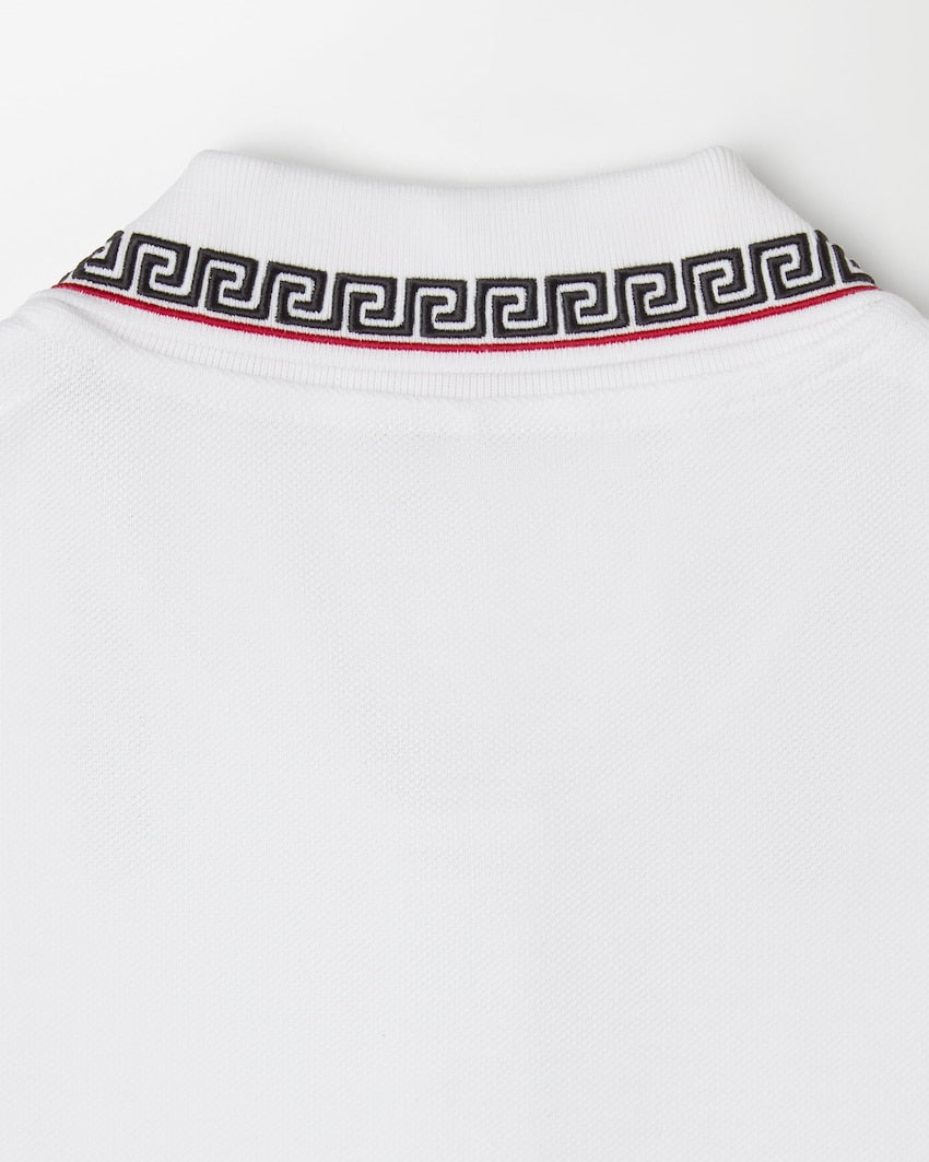 Premium Versace Embroidered-Logo Cotton Piqué Polo