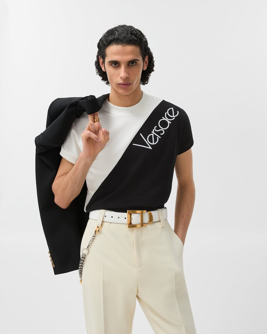 Premium Versace Embroidered-Logo Stretch Cotton-Jersey Slim T-Shirt