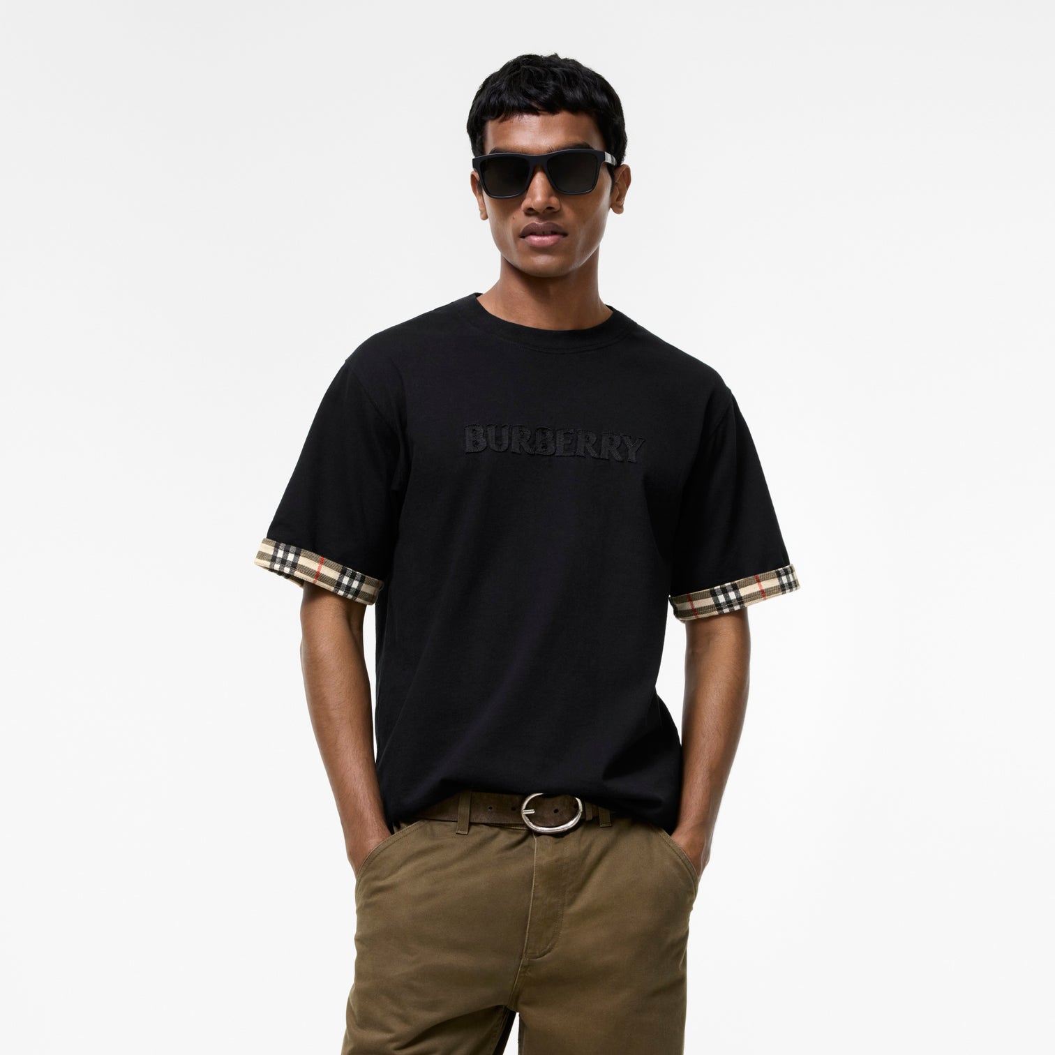 Premium Burberry Relaxed Fit Check Trim Cotton T-shirt
