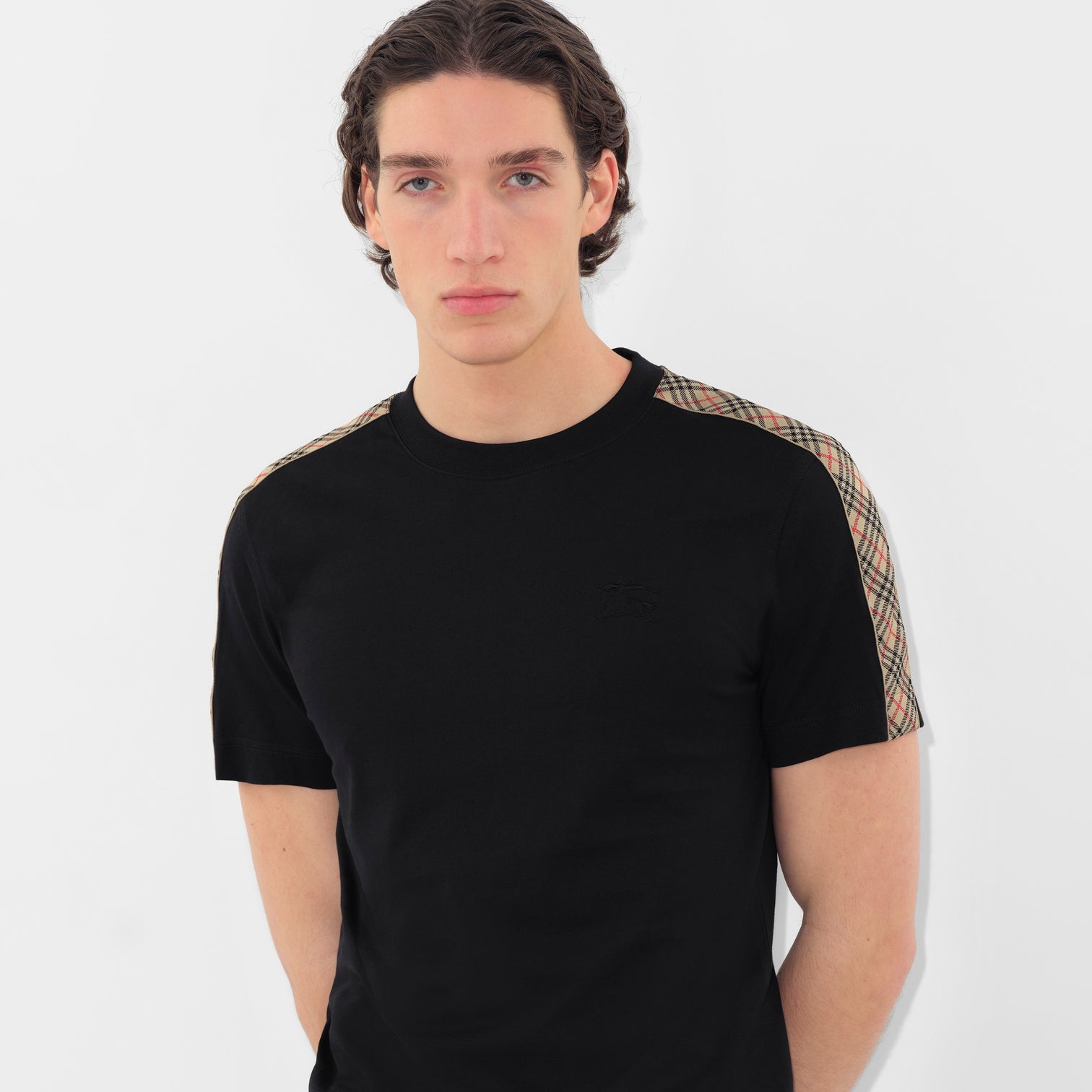 Premium Burberry Slim Fit Check Trim Cotton T-shirt