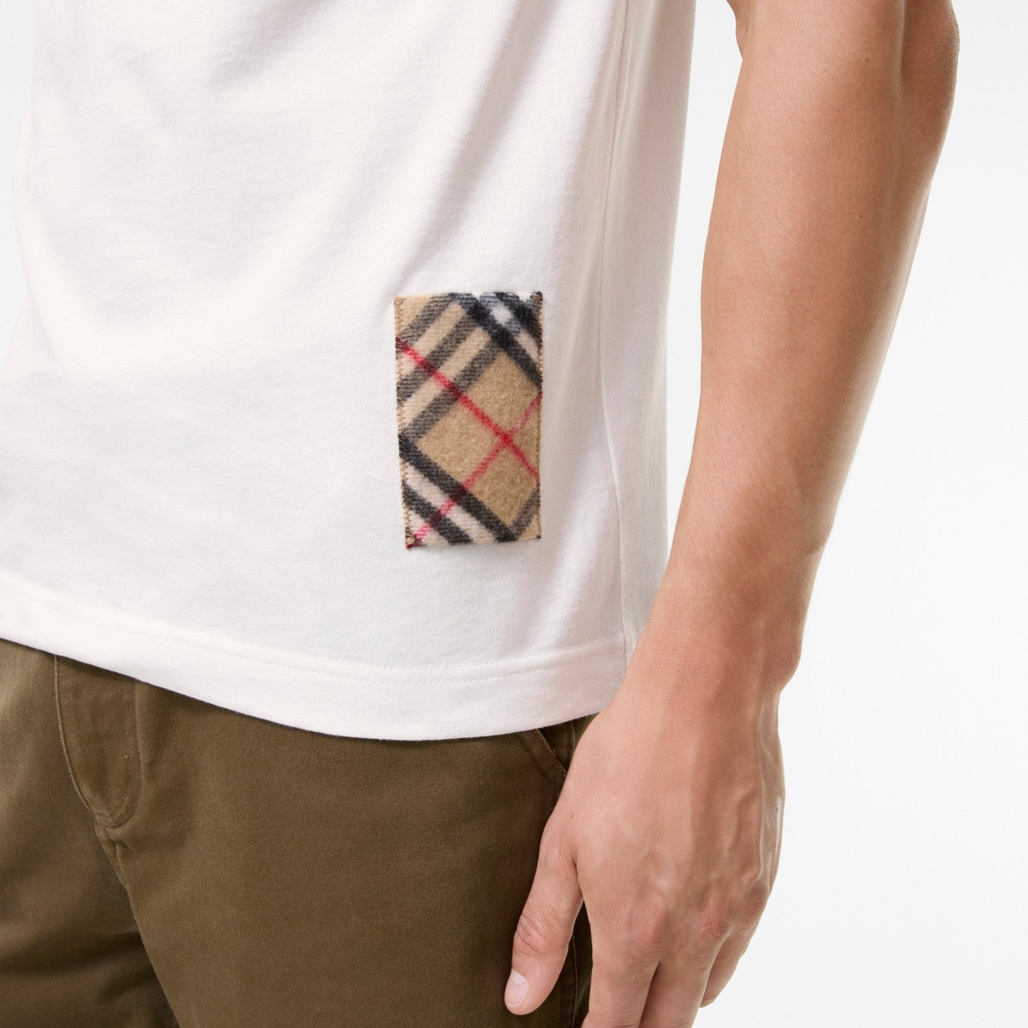 Premium Burberry Slim Fit Check Cashmere Patch Cotton T-shirt