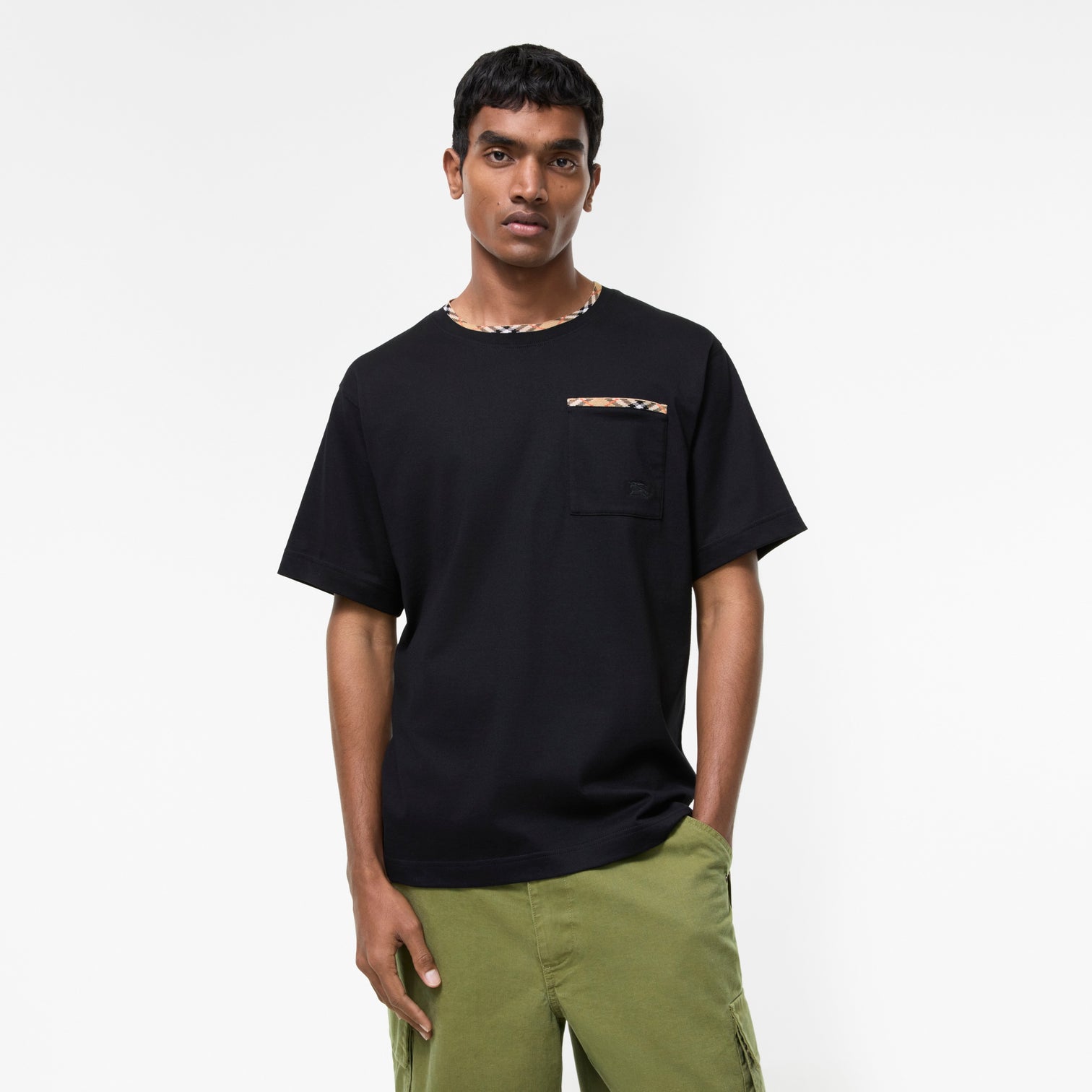 Premium Burberry Relaxed Fit Check Trim Cotton T-shirt